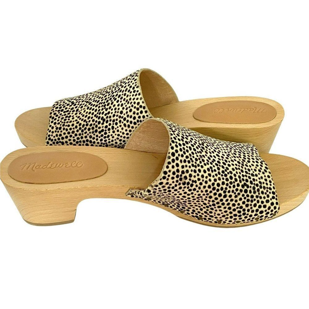 Madewell Evelyne Sz 10 Haircalf Clogs Slides Shoes Sandals Dried Flax Spotted NE